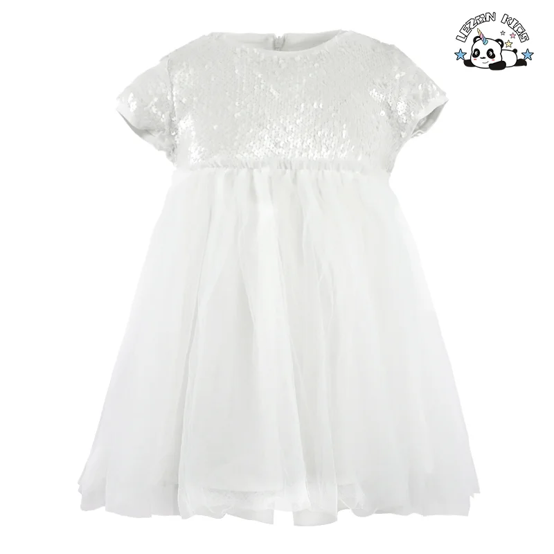 LEZONKIDS - Customizable Boutique Baby Girls Clothing White Sequin Princess Dress for Girl's Birthday Party Dress